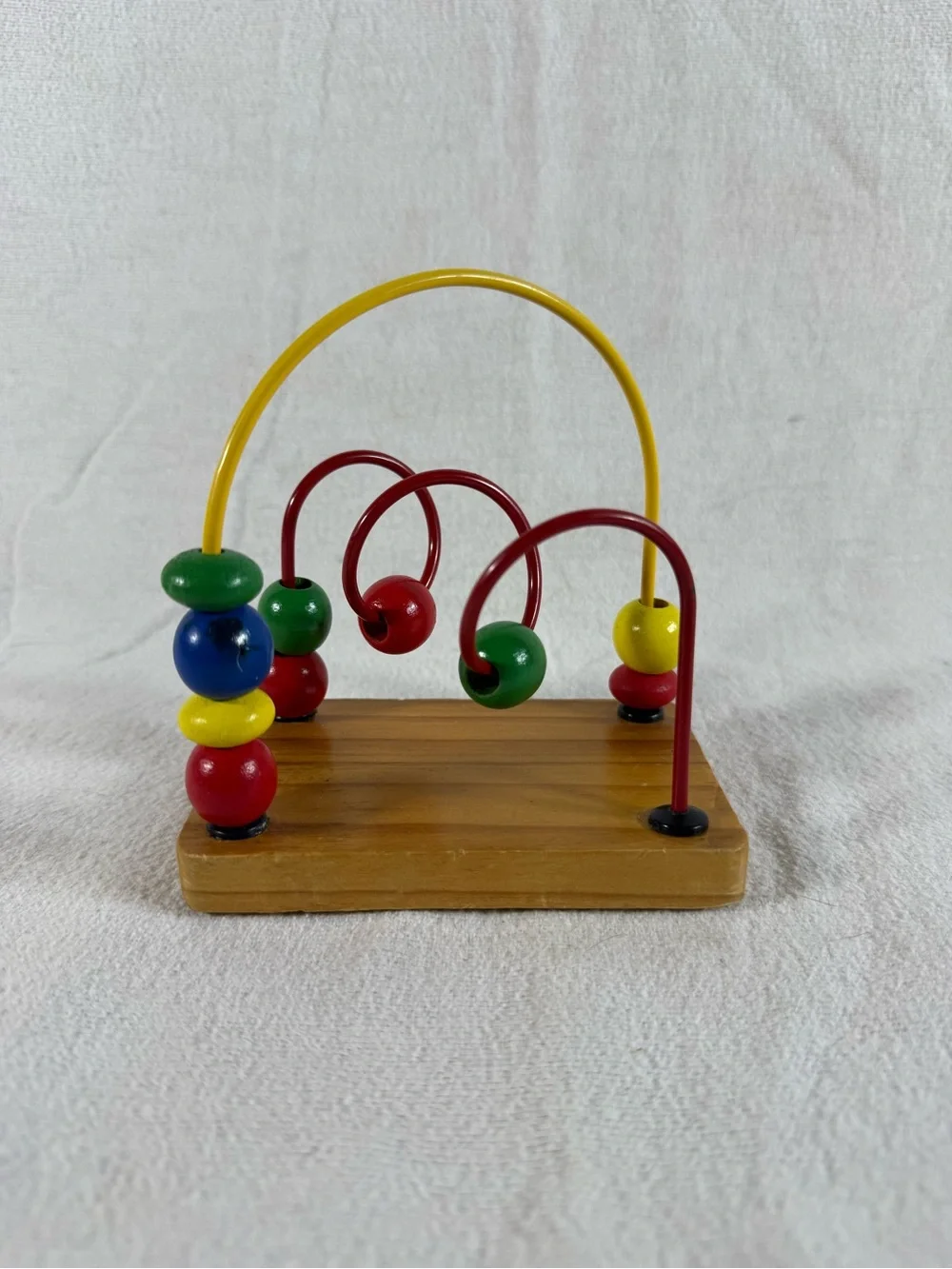 Vintage 2000s Miniature Wooden Development Educational Colored Ball Wire Toy